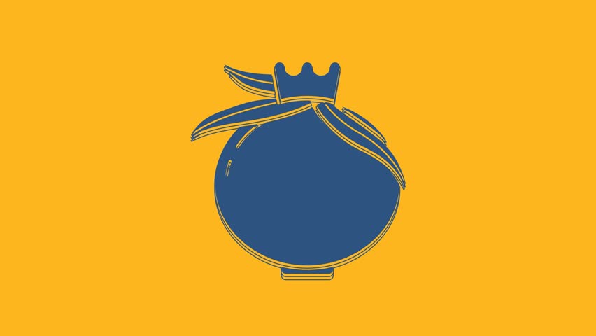 Blue Pomegranate icon isolated on orange background. Garnet fruit. 4K Video motion graphic animation.