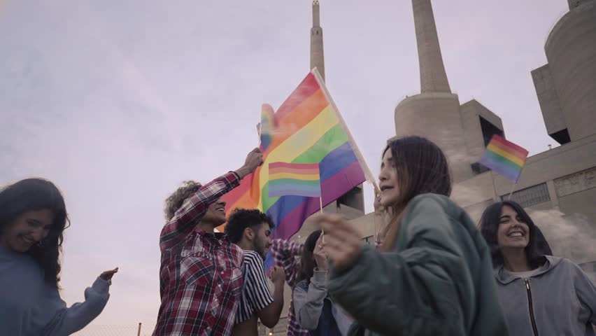 Group of People celebrating Gay Pride Day and having fun together. High quality FullHD footage | Shutterstock HD Video #1103217333