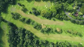 Drone head shot of Finna Golf Club Resort in Pandaan, Pasuruan, East Java. UHD videos.