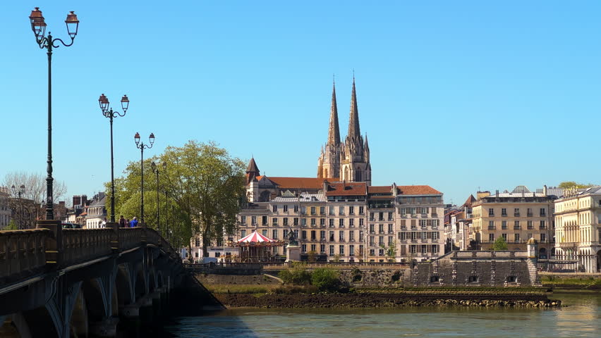 Old buildings in Bayonne town, Aquitaine, France. High quality 4k footage