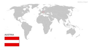 Austria map, Highlighted in red color in the world map, Austria flag, Austria map outline, National flag, Country of the World, Geographical, politics, Video, Motion, with white background.