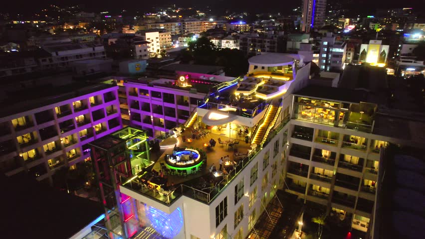 Aerial view of Patong city center and rooftop bar, in Phuket, Thailand Royalty-Free Stock Footage #1103234435