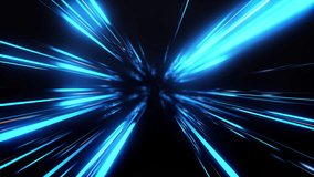 Blue glow light rays with time warp on zoom in effect background.  Perspective view of blue laser light burst motion. Long exposure time warp speed Lights lines blue background zoom in. 4K - Powered by Shutterstock - Get 15% off with code: PIKWIZARD15