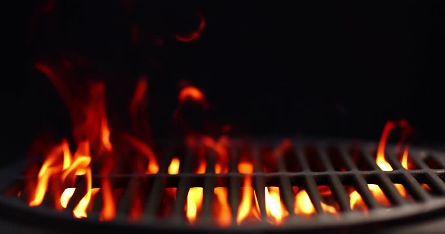 BBQ Grill With Bright Flames And Glowing Coals | Shutterstock HD Video #1103238151