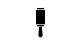 Black Adhesive roller for cleaning clothes icon isolated on white background. Getting rid of debris, dust, hair, fluff, pet wool. 4K Video motion graphic animation.