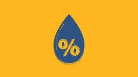 Blue Water drop percentage icon isolated on orange background. Humidity analysis. 4K Video motion graphic animation.