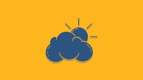 Blue Sun and cloud weather icon isolated on orange background. 4K Video motion graphic animation.