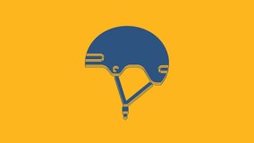 Blue Helmet icon isolated on orange background. Extreme sport. Sport equipment. 4K Video motion graphic animation.
