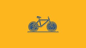 Blue Bicycle icon isolated on orange background. Bike race. Extreme sport. Sport equipment. 4K Video motion graphic animation.