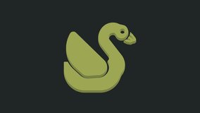Green Swan bird icon isolated on black background. Animal symbol. 4K Video motion graphic animation.