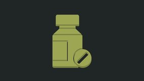 Green Sedative pills icon isolated on black background. 4K Video motion graphic animation.