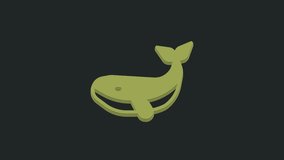 Green Whale icon isolated on black background. 4K Video motion graphic animation.