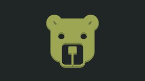 Green Bear head icon isolated on black background. 4K Video motion graphic animation.