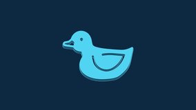 Blue Rubber duck icon isolated on blue background. 4K Video motion graphic animation.