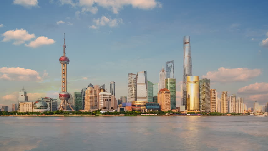Shanghai skyline time lapse at Pudong district on a sunny day, Shanghai, China.
