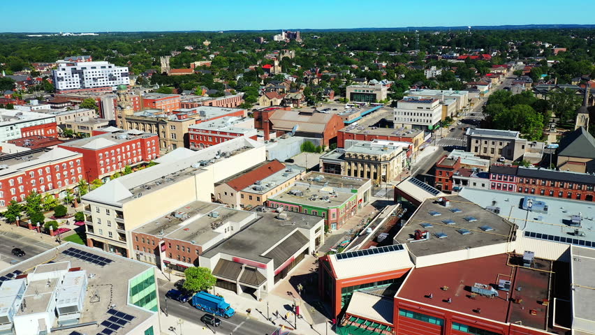 Aerial scene of Brantford, Ontario, Canada in late summer 4K