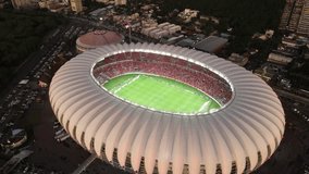 Football stadium in Porto Alegre. Stadium known as Beira Rio, for the Internacional soccer team.
Aerial footage catching the edge of Guaiba