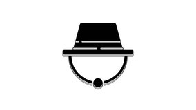 Black Camping hat icon isolated on white background. Beach hat panama. Explorer travelers hat for hunting, hiking, tourism. 4K Video motion graphic animation.