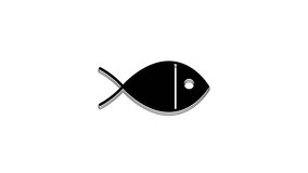 Black Christian fish symbol icon isolated on white background. Jesus fish symbol. 4K Video motion graphic animation.