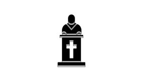 Black Church pastor preaching icon isolated on white background. 4K Video motion graphic animation.