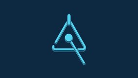 Blue Triangle musical instrument icon isolated on blue background. 4K Video motion graphic animation.