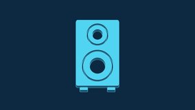 Blue Stereo speaker icon isolated on blue background. Sound system speakers. Music icon. Musical column speaker bass equipment. 4K Video motion graphic animation.