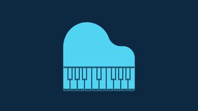 Blue Grand piano icon isolated on blue background. Musical instrument. 4K Video motion graphic animation.