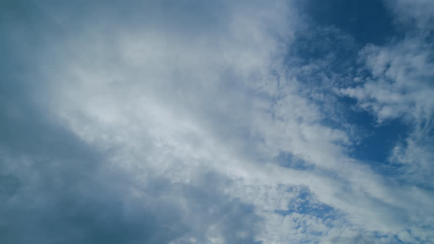 Sky with bautiful silky clouds. Puffy fluffy cumulus or cirrocumulus clouds. Timelapse.