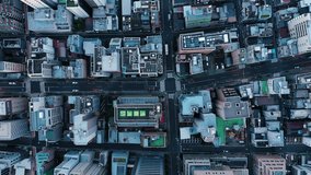 Aerial top view 4k video by drone of building in Tokyo city, Japan