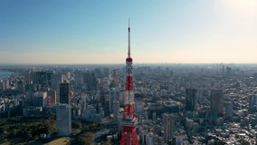 2019.11.21 TOKYO JAPAN : Aerial view  4k Video of Tokyo tower and building in Tokyo City, Japan.
