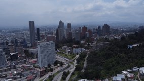 Video recorded with a drone in 4k with a view of the International Center of Bogotá and the eastern part of the city.