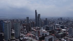 Video recorded with a drone in 4k with a view of the center of the city of Bogotá from the viewpoint