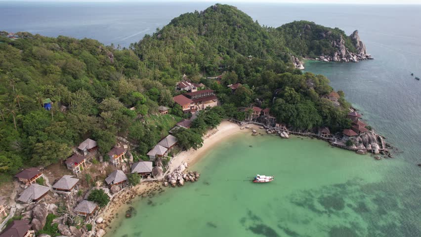 4K Aerial Footage of Taa Toh Lagoon Beach on Koh Tao, Surat Thani