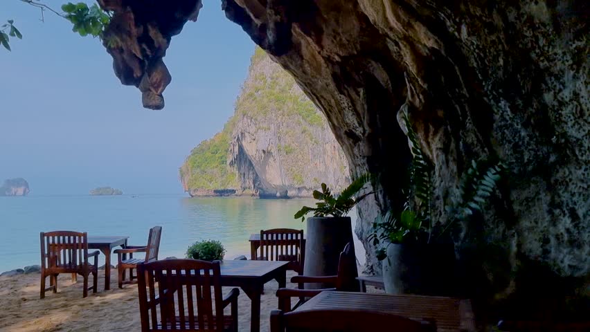 The Grotto restaurant at the beach of Railay Beach Krabi Thailand on a summer day Royalty-Free Stock Footage #1103288025