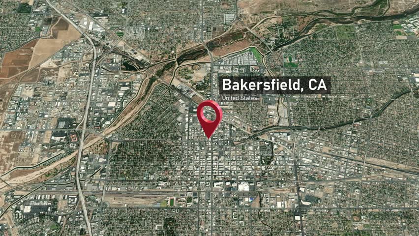 Bakersfield City Map Zoom (CA, USA) from Space to Earth