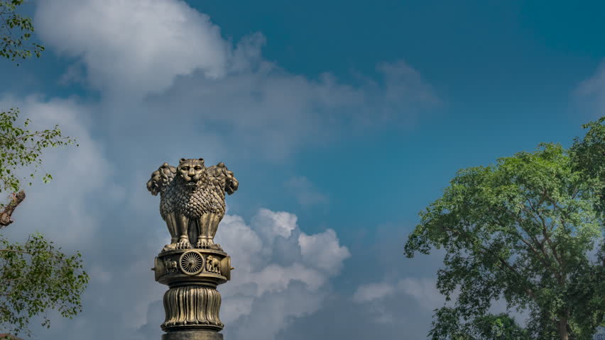 Ashok Stumbh Statue. The Indian National Emblem represents the philosophy of the Constitution, while signifying the country's power.
thane city  Maharashtra India 2019. Timelapse Video  Royalty-Free Stock Footage #1103310523