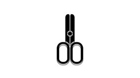 Black Scissors hairdresser icon isolated on white background. Hairdresser, fashion salon and barber sign. Barbershop symbol. 4K Video motion graphic animation.
