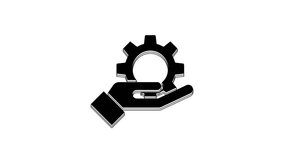 Black Hand settings gear icon isolated on white background. Adjusting, service, maintenance, repair, fixing. 4K Video motion graphic animation.