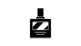 Black Aftershave icon isolated on white background. Cologne spray icon. Male perfume bottle. 4K Video motion graphic animation.