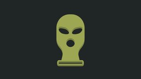 Green Balaclava icon isolated on black background. A piece of clothing for winter sports or a mask for a criminal or a thief. 4K Video motion graphic animation.