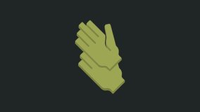 Green Rubber gloves icon isolated on black background. Latex hand protection sign. Housework cleaning equipment symbol. 4K Video motion graphic animation.