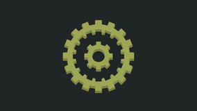 Green Bicycle cassette mountain bike icon isolated on black background. Rear Bicycle Sprocket. Chainring crankset with chain. 4K Video motion graphic animation.