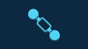 Blue Dumbbell icon isolated on blue background. Muscle lifting icon, fitness barbell, gym, sports equipment, exercise bumbbell. 4K Video motion graphic animation.