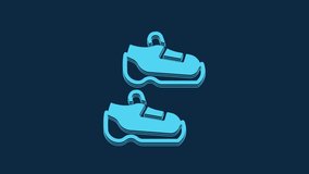 Blue Fitness sneakers shoes for training, running icon isolated on blue background. Sport shoes. 4K Video motion graphic animation.