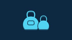 Blue Kettlebell icon isolated on blue background. Sport equipment. 4K Video motion graphic animation.