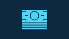 Blue Stacks paper money cash icon isolated on blue background. Money banknotes stacks. Bill currency. 4K Video motion graphic animation.