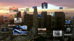 Augmented Reality Over Los Angeles, California, United States. Connected Aerial Smart City With Several Interfaces. Futuristic Concept.
 - Powered by Shutterstock - Get 15% off with code: PIKWIZARD15