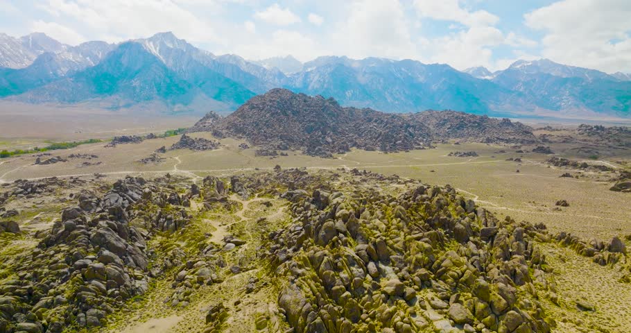 Aerial footage of the Alabama Hills in California.