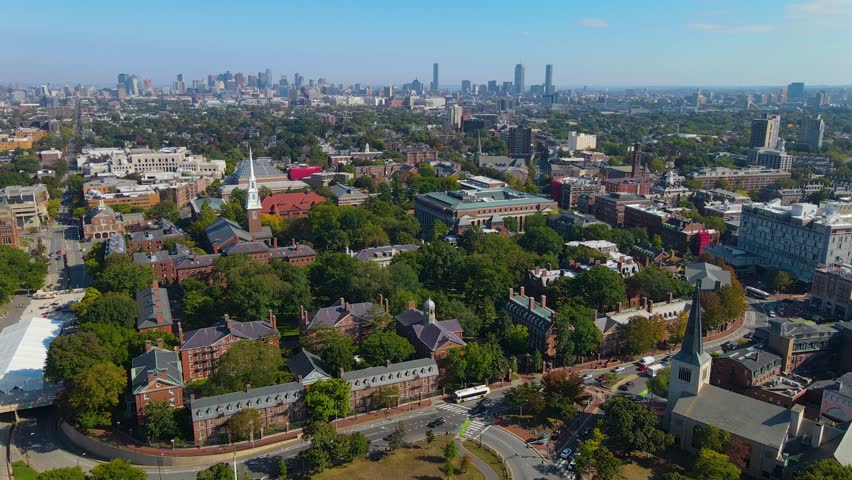 Harvard University Old Harvard Yard including Memorial Hall, Sever Hall, Memorial Church and Widener Library in historic center of Cambridge, Massachusetts MA, USA. 