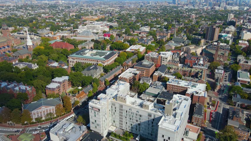 Harvard University Old Harvard Yard including Memorial Hall, Sever Hall, Memorial Church and Widener Library in historic center of Cambridge, Massachusetts MA, USA. 